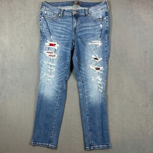 Torrid Jeans Womens 12 Boyfriend Straight Distressed Flannel Patched Stretch